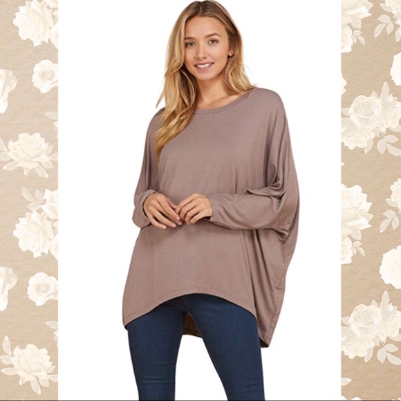 Tops - LARSON DOLMAN SLEEVE LOOSE SOFT TOP DARK BEIGE